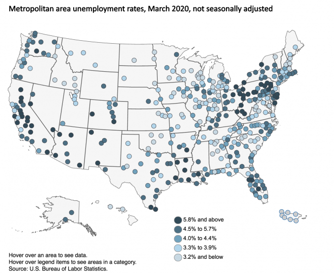 metropolitan area unemployment rates - March 2020 - not seasonally adjusted