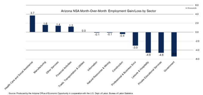 Arizona NSA Month-Over-Month Employment Gain/Loss by Sector