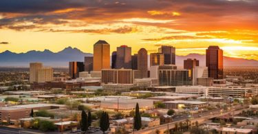 City downtown view mountains