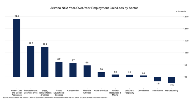 Arizona NSA Month-Over-Month Employment Gain/Loss by Sector