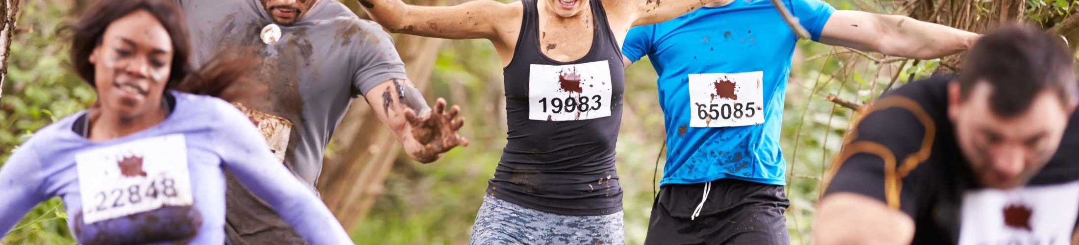 Five people mud race