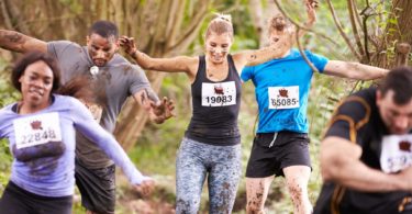 Five people mud race