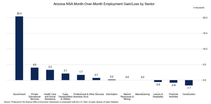 Arizona NSA Month-Over-Month Employment Gain/Loss by Sector