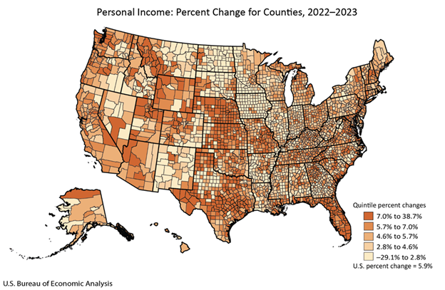 Personal Income: Percent Change for Counties, 2022-2023