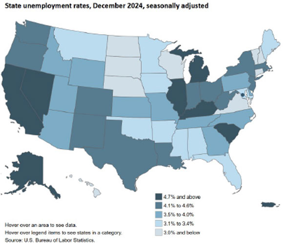 State unemployment rates, December 2024, seasonally adjusted