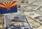 Arizona flag standing on cash