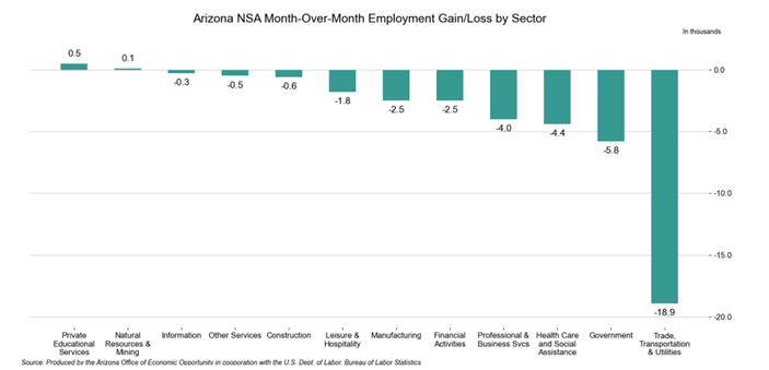 Arizona NSA Month-Over-Month Employment Gain/Loss by Sector